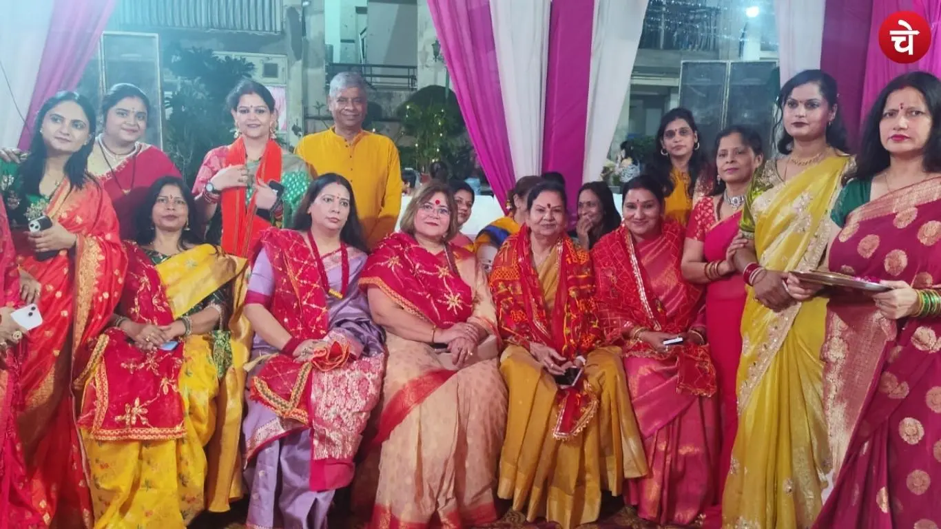 Organizers and guests participating in the 'Mata ki Chowki' at the Space Carnival